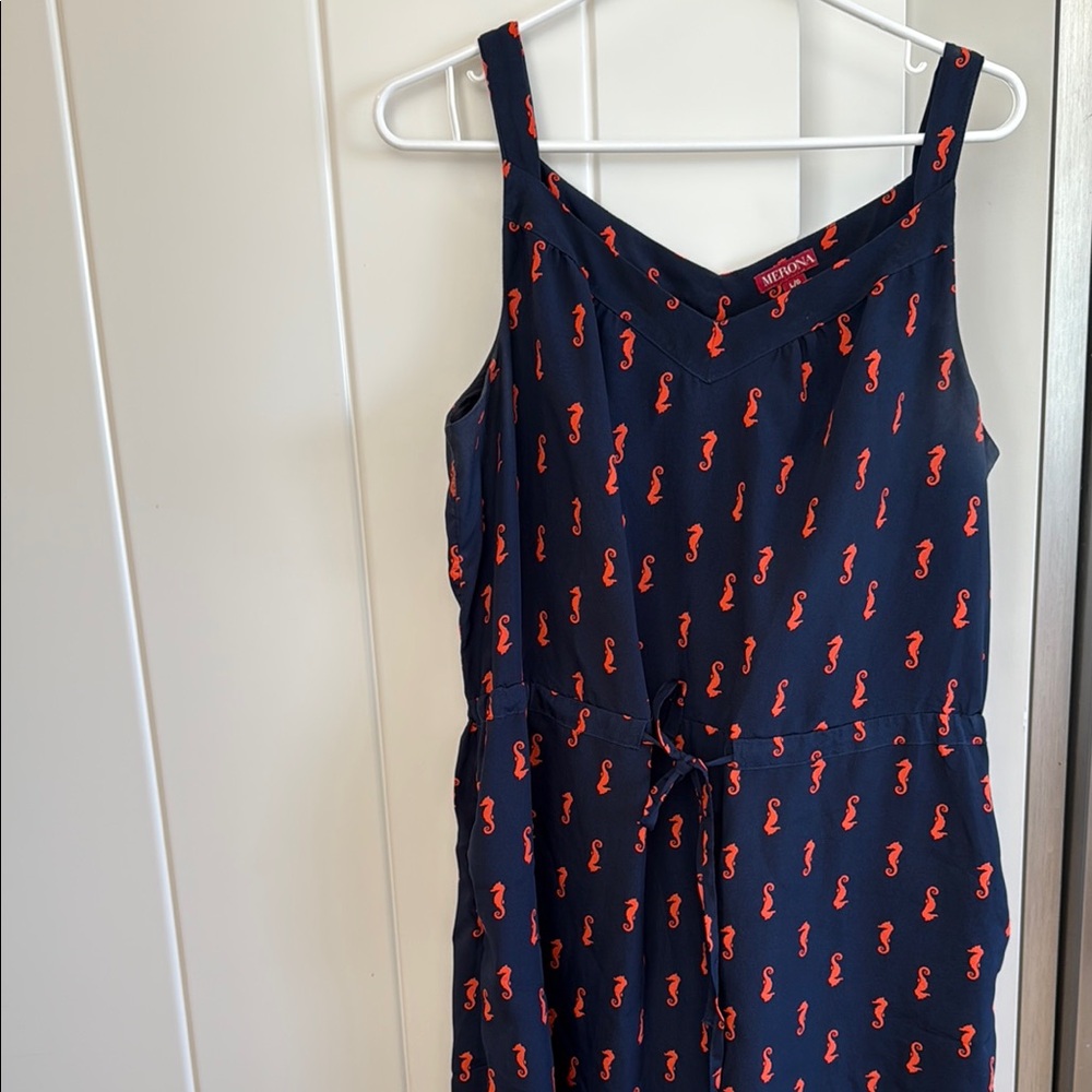 Navy dress with Red Seahorse Pattern